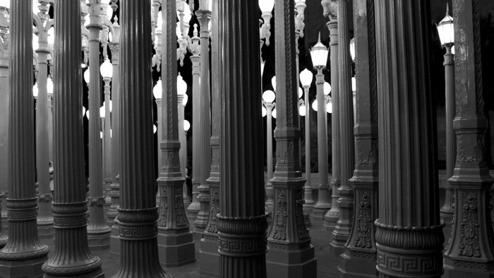 Urban Light installation with many street lamps