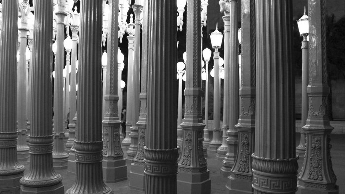 Urban Light installation with many street lamps