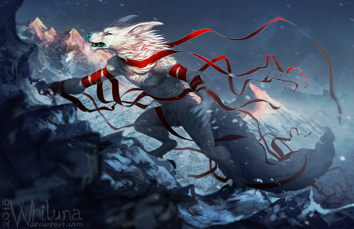 Dynamic Furry Wolf in Mountainous Snowstorm