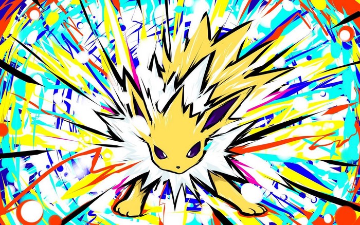 Jolteon from Pokemon in abstract psychedelic art