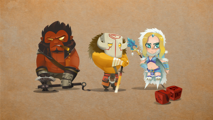 Three Dota 2 heroes: Axe, Juggernaut, and Crystal Maiden