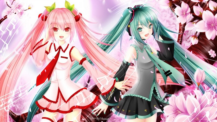 Sakura Miku and Hatsune Miku in Cherry Blossom Bloom