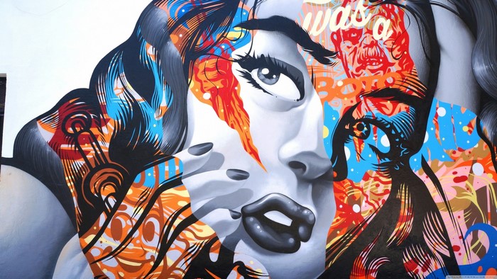 Woman with colorful graffiti art