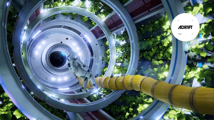 Astronaut in a space station with plants