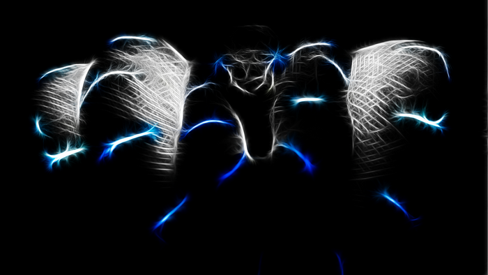 Abstract glowing figures in darkness
