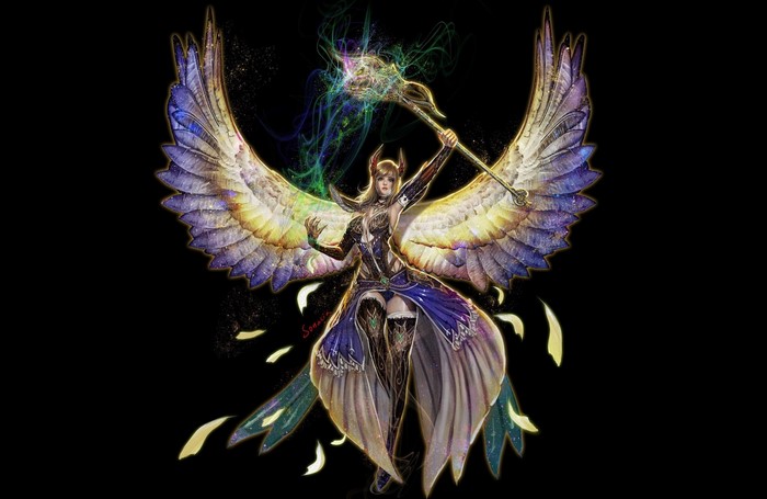 Fantasy angel with staff and wings