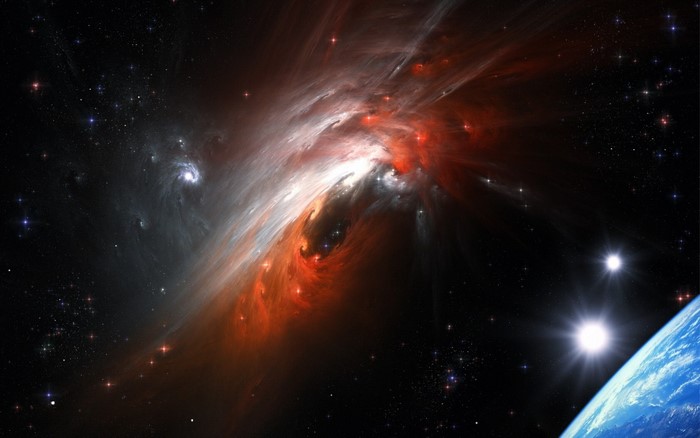 Nebula and stars in outer space with planet