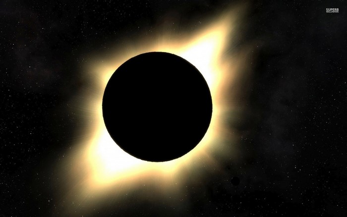 Solar eclipse with corona in outer space