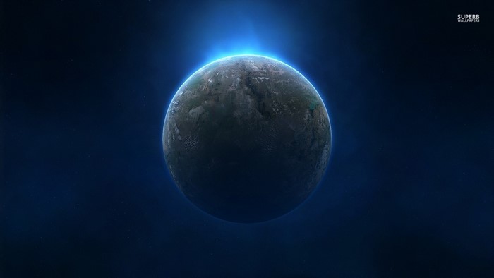 Planet with blue atmosphere in space