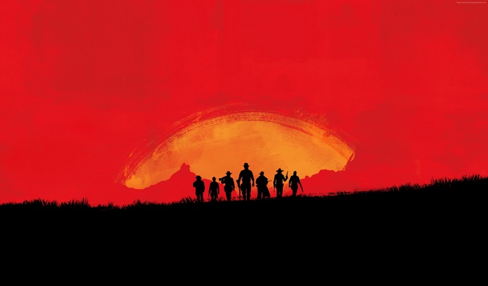 Red Dead Redemption 2 group silhouette at sunset