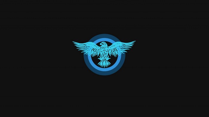 Blue eagle logo with concentric circles on black background
