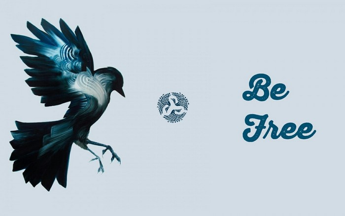 Illustration of a bird with "Be Free" text