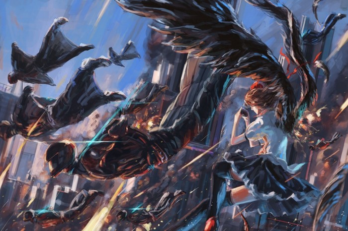 Shameimaru Aya from Touhou fighting mecha