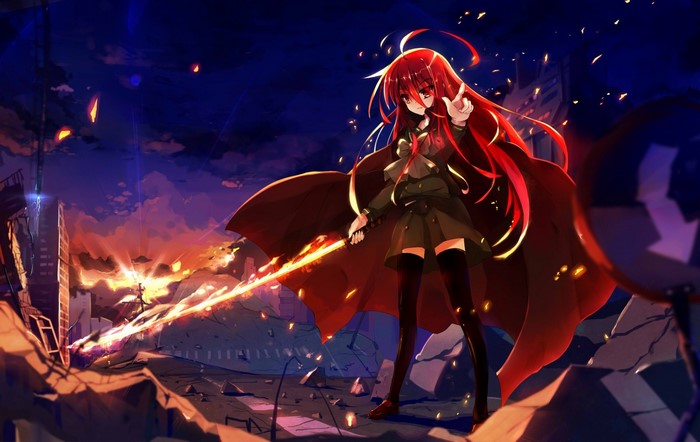 Shana from Shakugan no Shana with a flaming sword