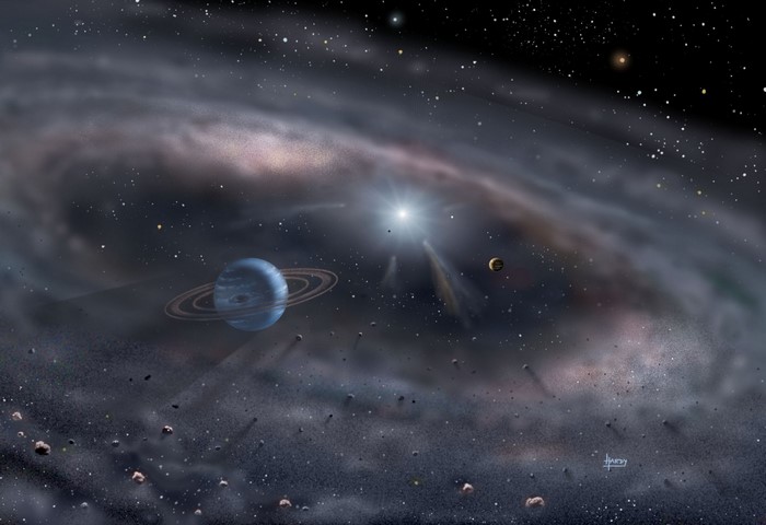 Planetary system with a star and nebulae