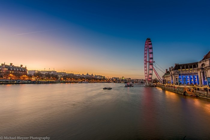 London Eye and Thames River at Dusk