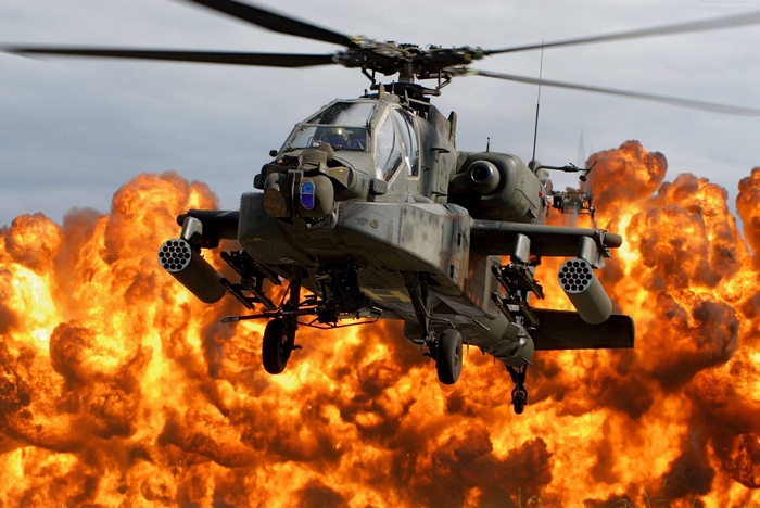 Apache AH-64 Attack Helicopter in Explosion