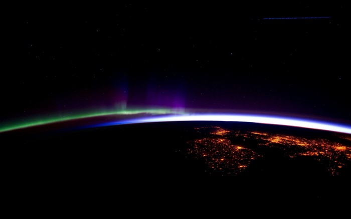 Aurora Borealis over Earth from Space
