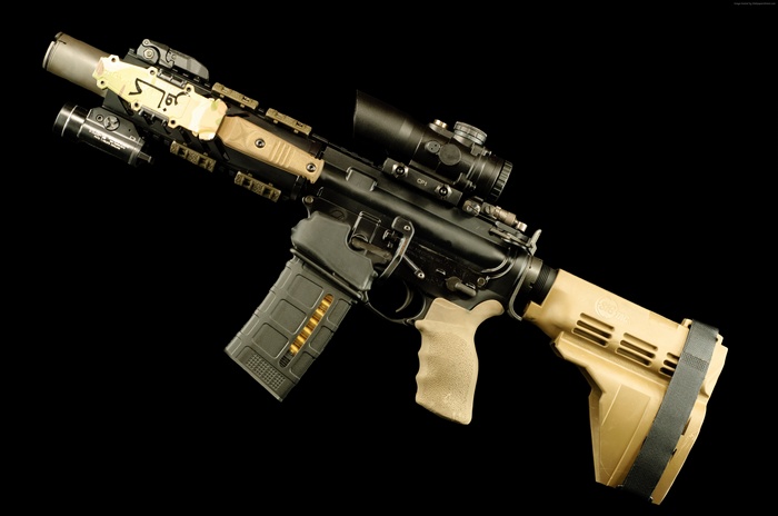 AR-15 rifle with scope and accessories