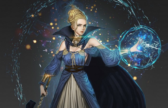 Fantasy art of a female magician casting a spell