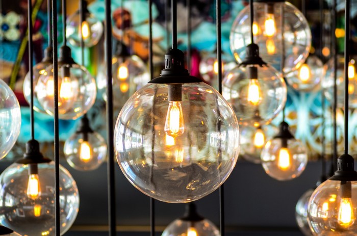 Glass globe pendant lights with Edison bulbs