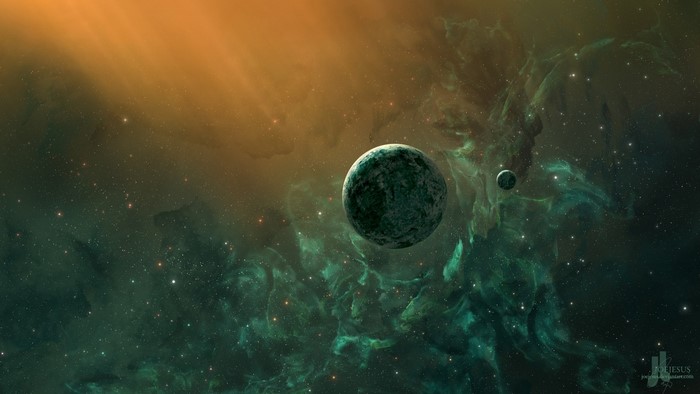 Planets and nebula in outer space