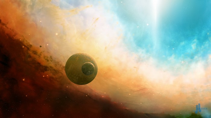 Planets and nebula in outer space
