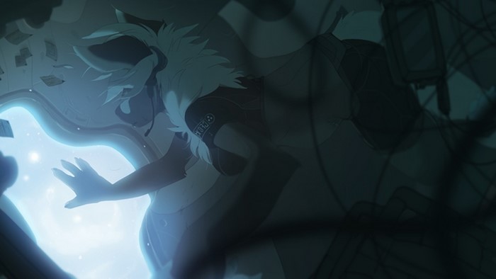 Anime furry reaching into a glowing portal