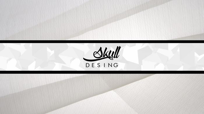 Skull Desing logo on a geometric pattern banner