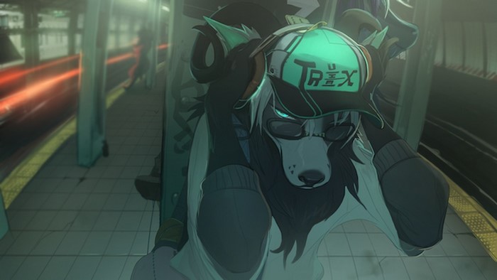 Stylish Anthro Wolf with Cap and Glasses on Subway