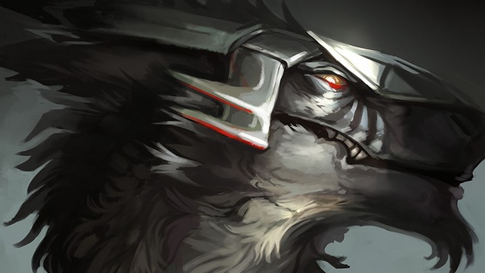 Close-up of a dragon-like creature with armor