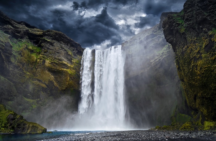 5k, Yosemite, river, 4k, 8k, Waterfall, hills, clouds