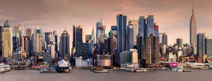 New York City skyline with Empire State Building at sunset