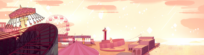 Amusement park with roller coaster and Ferris wheel