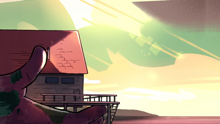 Steven Universe screenshot of a house on a giant hand