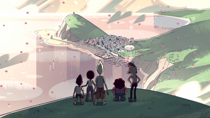 Steven Universe characters overlooking Beach City