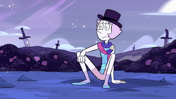 Pearl from Steven Universe sitting in a field