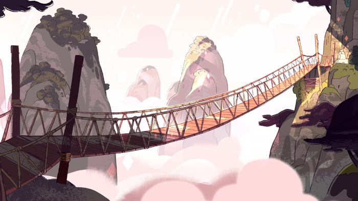 Steven Universe screenshot of a rope bridge over clouds