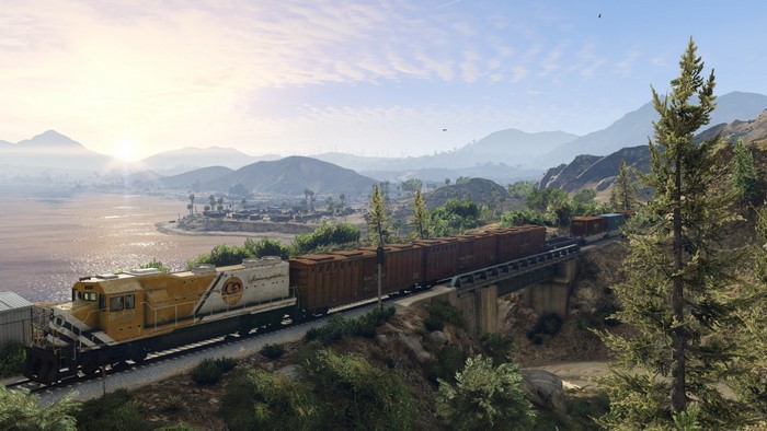 Train crossing a bridge in Grand Theft Auto V
