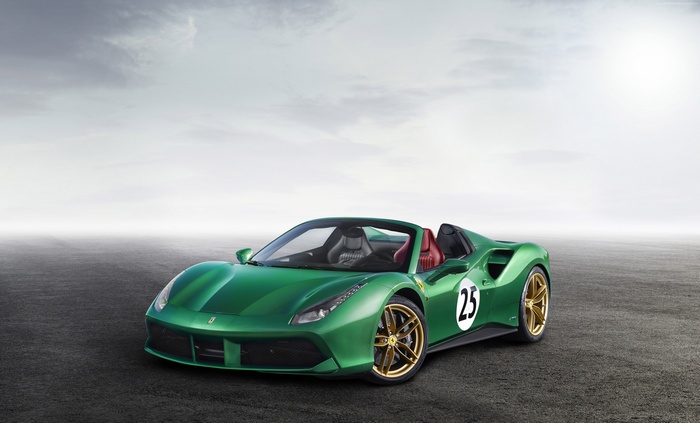 Green Ferrari 488 Spider with racing number 25
