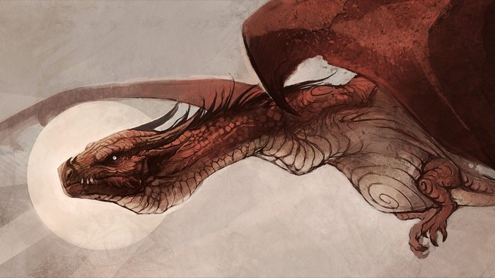 Illustration of a red dragon in flight