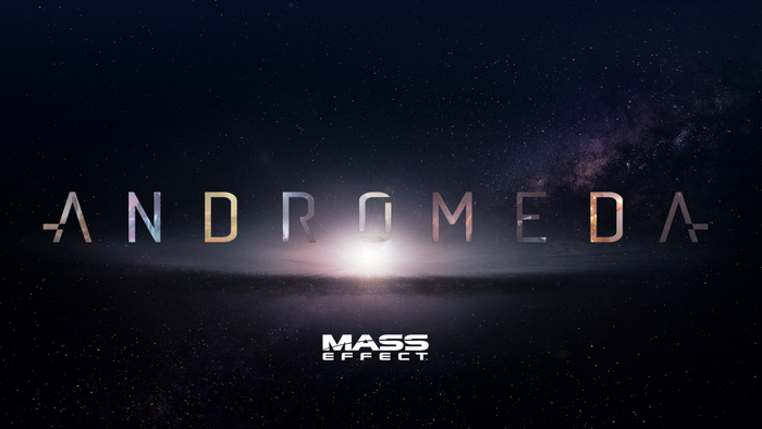 Mass Effect Andromeda logo with galaxy background
