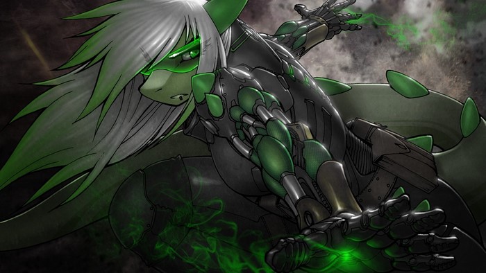 Green lizard-like character in fantasy armor