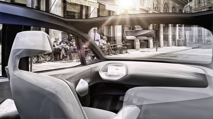 Volkswagen I.D. concept car interior with people outside