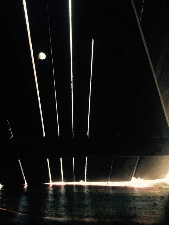 Light beams through wooden slats