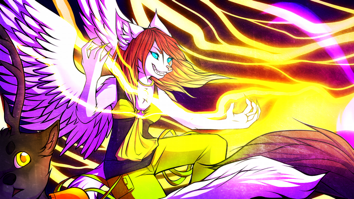 Anime furry character with wings and lightning