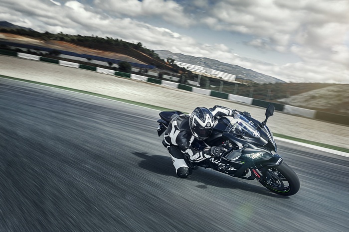 Kawasaki Ninja ZX-10R motorcycle on a race track