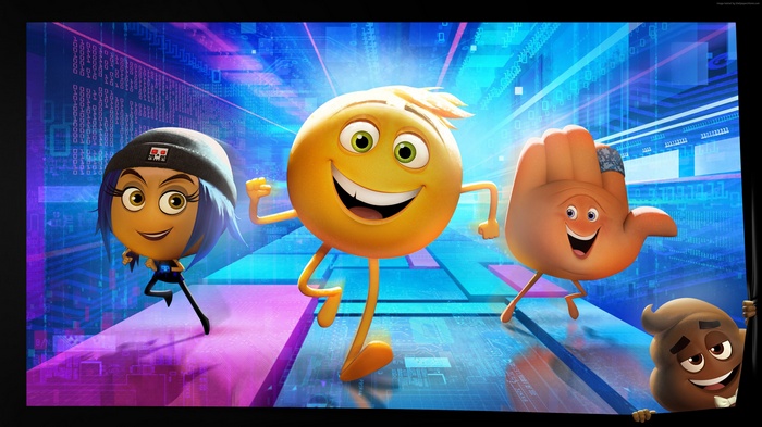 The Emoji Movie characters Gene, Hi-5, and Jailbreak