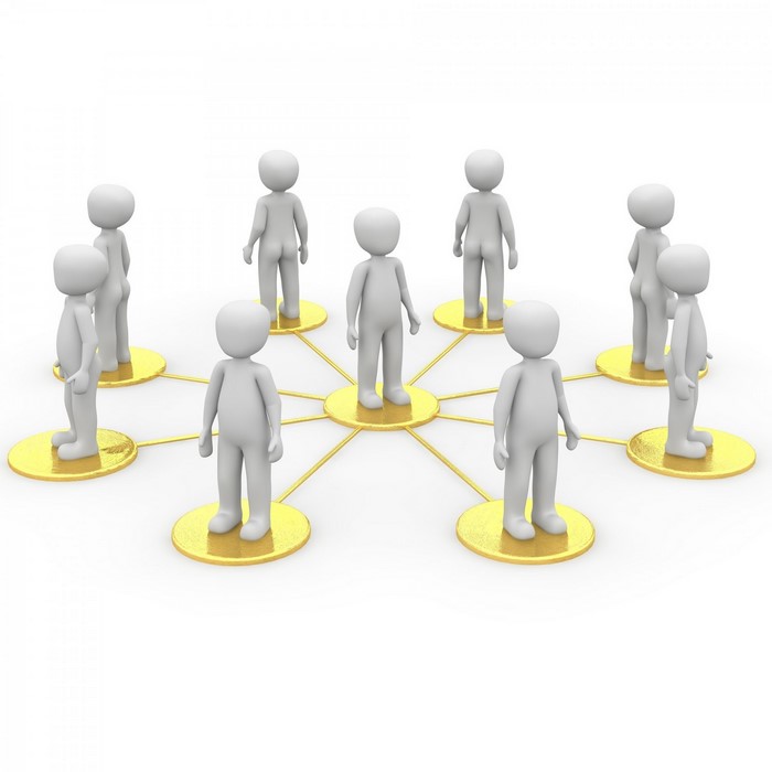 3D rendered figures connected in a network