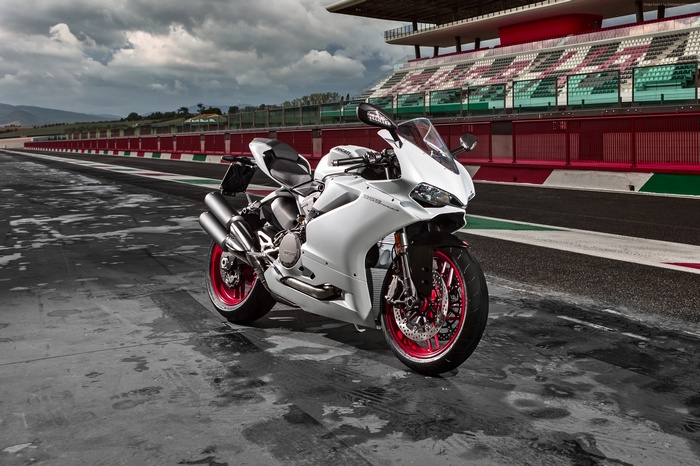 White Ducati 959 Panigale Motorcycle on Race Track